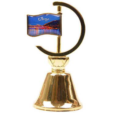 Alanya Themed Collectible Souvenir Double Face Metal Spinner Flag Bell - Golden Color - 5