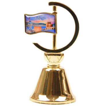 Alanya Themed Collectible Souvenir Double Face Metal Spinner Flag Bell - Golden Color - 6