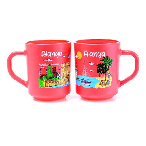 Alanya Themed Colored Glass Mug - 3