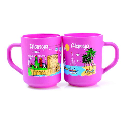 Alanya Themed Colored Glass Mug - 4