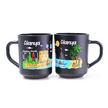 Alanya Themed Colored Glass Mug - 5