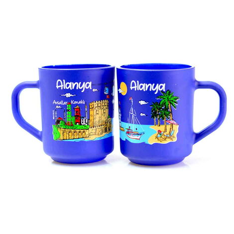 Alanya Themed Colored Glass Mug - 6