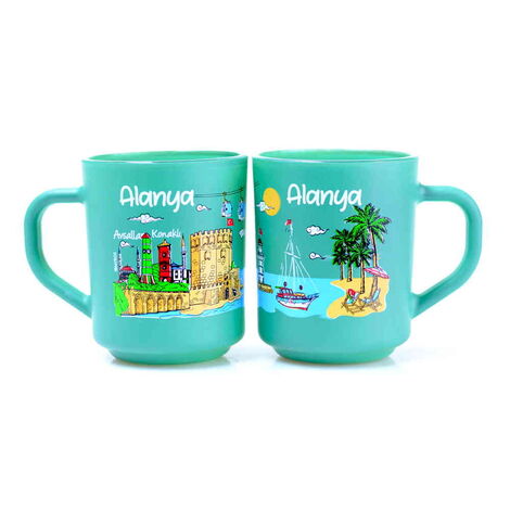 Alanya Themed Colored Glass Mug - 7