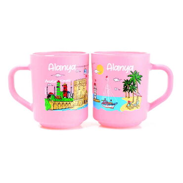 Alanya Themed Colored Glass Mug - 8