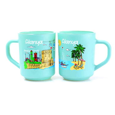 Alanya Themed Colored Glass Mug - 9