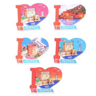 Alanya Themed Customised UV Printed Plastic Base Heart Shaped Fridge Magnet 86x62 mm - 3