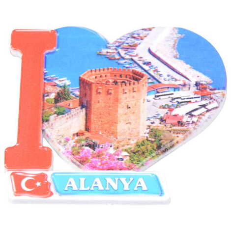 Alanya Themed Customised UV Printed Plastic Base Heart Shaped Fridge Magnet 86x62 mm - 5