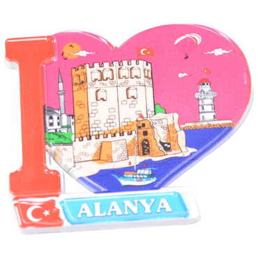 Alanya Themed Customised UV Printed Plastic Base Heart Shaped Fridge Magnet 86x62 mm - 8