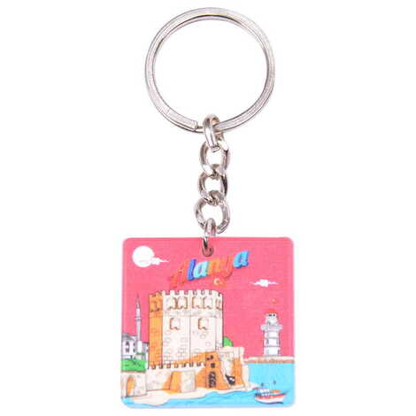 Alanya Themed Customised Uv Printed Plastic Base Round Keyring 40x108 mm - 4