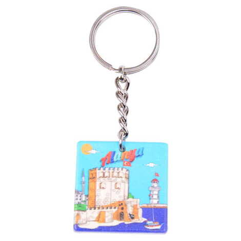 Alanya Themed Customised Uv Printed Plastic Base Round Keyring 40x108 mm - 6