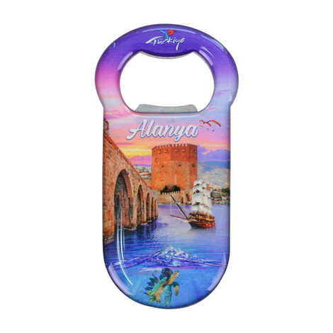 Alanya Themed Customizable Metal Magnetic Bottle Opener 90x45 mm - 4