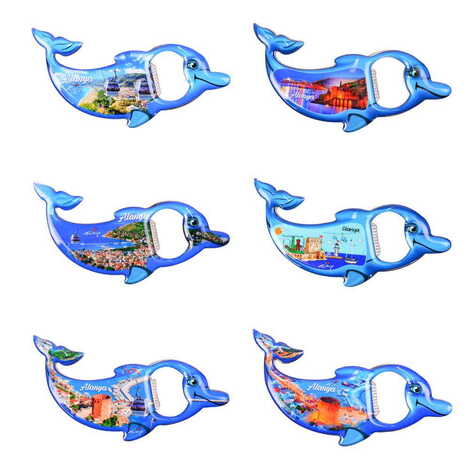 Alanya Themed Dolphin Shaped Metal Magnetic Bottle Opener 102x67 mm - 3