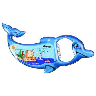 Alanya Themed Dolphin Shaped Metal Magnetic Bottle Opener 102x67 mm - 4