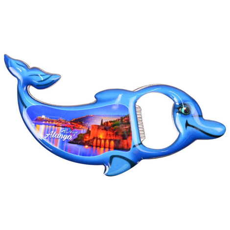 Alanya Themed Dolphin Shaped Metal Magnetic Bottle Opener 102x67 mm - 5