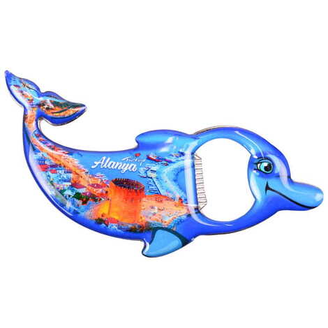 Alanya Themed Dolphin Shaped Metal Magnetic Bottle Opener 102x67 mm - 6