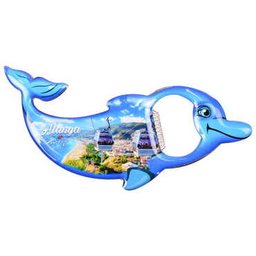 Alanya Themed Dolphin Shaped Metal Magnetic Bottle Opener 102x67 mm - 7