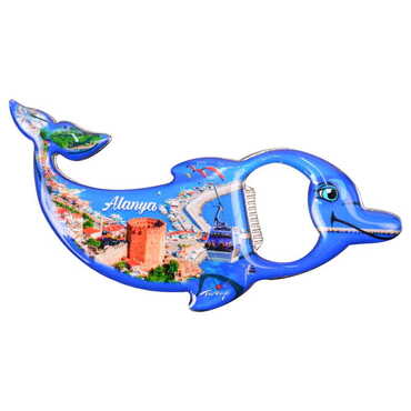 Alanya Themed Dolphin Shaped Metal Magnetic Bottle Opener 102x67 mm - 8