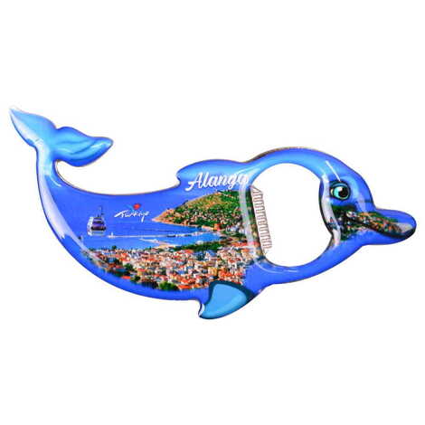 Alanya Themed Dolphin Shaped Metal Magnetic Bottle Opener 102x67 mm - 9