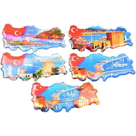 Alanya Themed Epoxy Dome Turkey Map Shaped Souvenir Fridge Magnet - 2