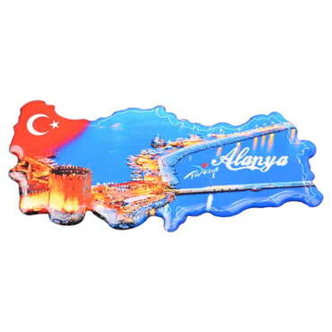 Alanya Themed Epoxy Dome Turkey Map Shaped Souvenir Fridge Magnet - 4