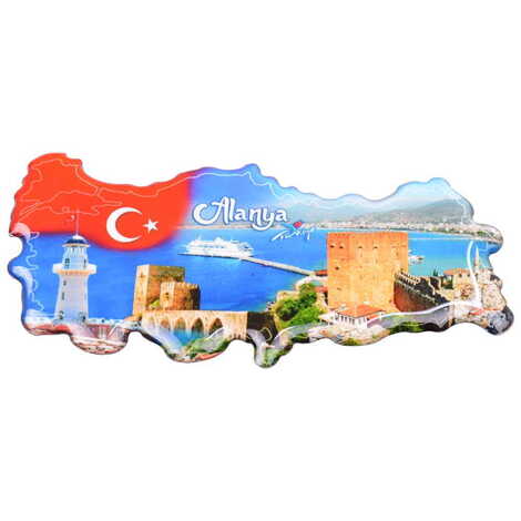 Alanya Themed Epoxy Dome Turkey Map Shaped Souvenir Fridge Magnet - 6