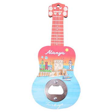 Alanya Themed Guitar Shaped Printed MDF Wooden Bottle Opener 200x89 mm - 4