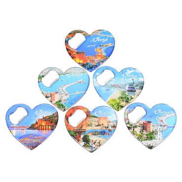 Alanya Themed Heart Shaped Metal Magnetic Bottle Opener 85x76 mm - 3