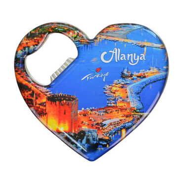 Alanya Themed Heart Shaped Metal Magnetic Bottle Opener 85x76 mm - 4