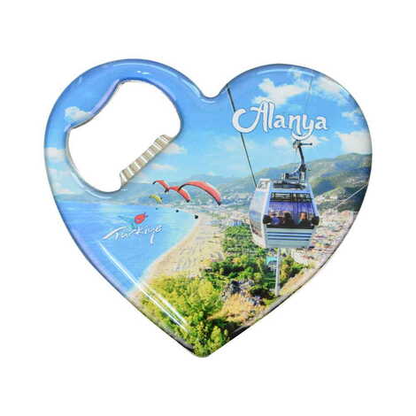 Alanya Themed Heart Shaped Metal Magnetic Bottle Opener 85x76 mm - 5