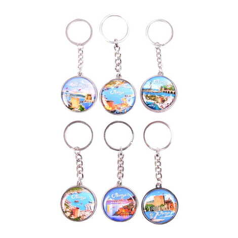 Alanya Themed Metal Double Face Round Keychain 40x95 mm - 2