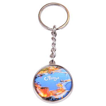 Alanya Themed Metal Double Face Round Keychain 40x95 mm - 3