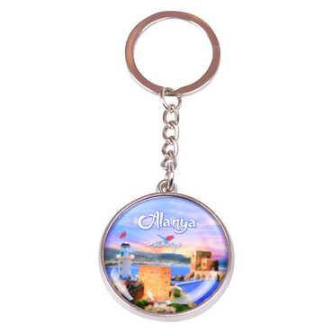 Alanya Themed Metal Double Face Round Keychain 40x95 mm - 4