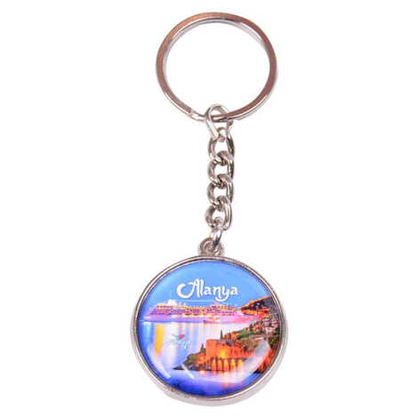 Alanya Themed Metal Double Face Round Keychain 40x95 mm - 7