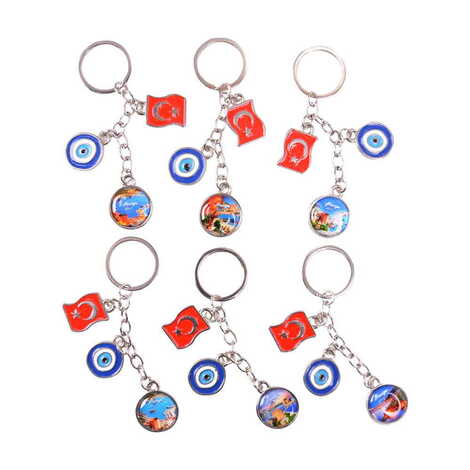 Alanya Themed Metal Evil Eye Enamel Keychain - 2