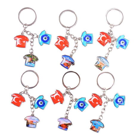 Alanya Themed Metal Keychain With 3 Charms - T-Shirt 40x95 mm - 2