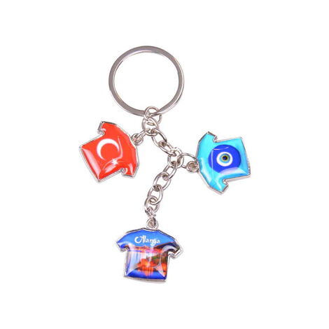 Alanya Themed Metal Keychain With 3 Charms - T-Shirt 40x95 mm - 5