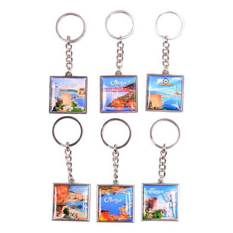 Alanya Themed Metal Square Shaped Double Face Keychain 36x95 mm - 2