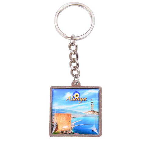 Alanya Themed Metal Square Shaped Double Face Keychain 36x95 mm - 4