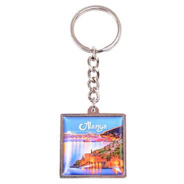 Alanya Themed Metal Square Shaped Double Face Keychain 36x95 mm - 7