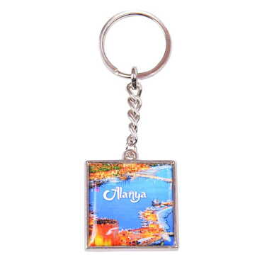 Alanya Themed Metal Square Shaped Double Face Keychain 36x95 mm - 8