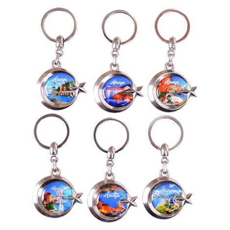 Alanya Themed Metal Turkish Flag Enamel Keychain - 2