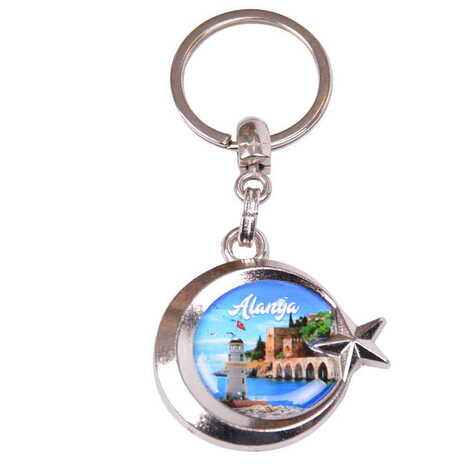 Alanya Themed Metal Turkish Flag Enamel Keychain - 3