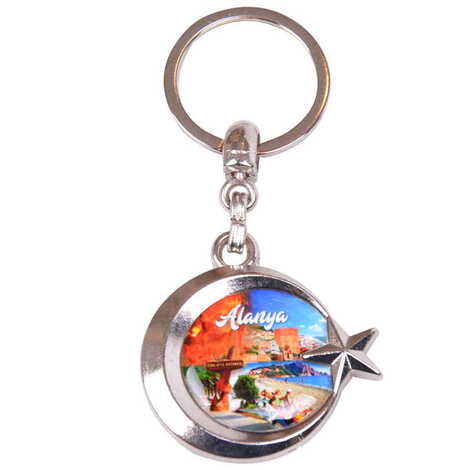 Alanya Themed Metal Turkish Flag Enamel Keychain - 5