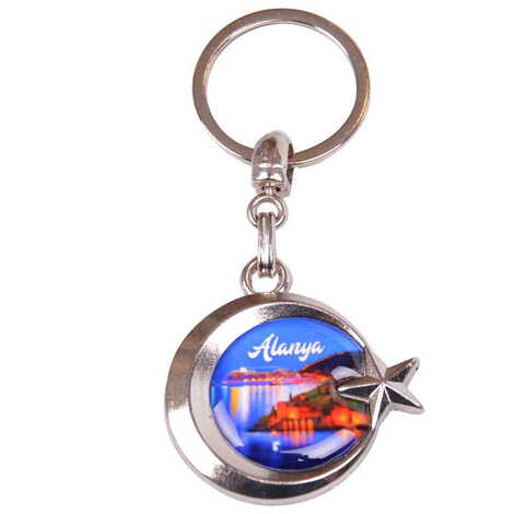 Alanya Themed Metal Turkish Flag Enamel Keychain - 6