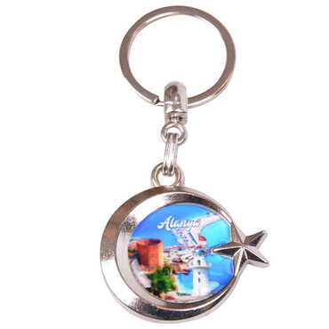 Alanya Themed Metal Turkish Flag Enamel Keychain - 7