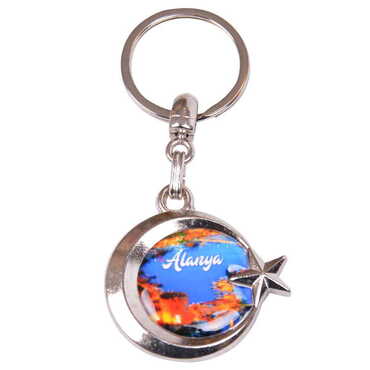 Alanya Themed Metal Turkish Flag Enamel Keychain - 8