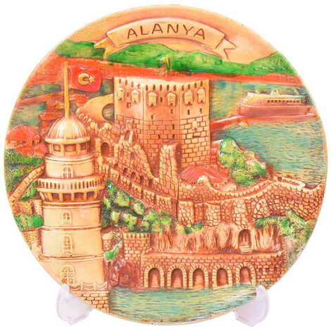 Alanya Themed Plaster Raised Cottage Wall Plate 20 Cm - 4