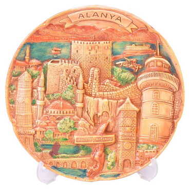 Alanya Themed Plaster Raised Cottage Wall Plate 20 Cm - 6