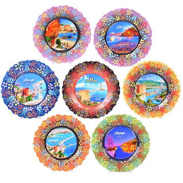 Alanya Themed Turkish Ceramic Plate With Epoxy 18 Cm - 4