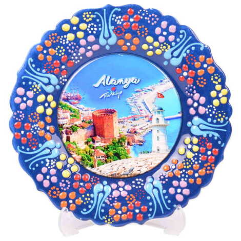 Alanya Themed Turkish Ceramic Plate With Epoxy 18 Cm - 5